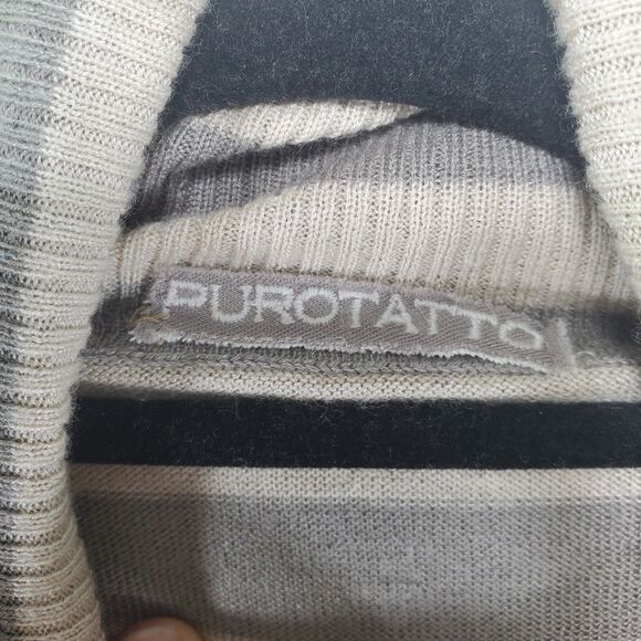 sz 42 Purotatto Silk Cashmere Knit Turtleneck Stripes Italy Italian Taupe Cream - Picture 4 of 12